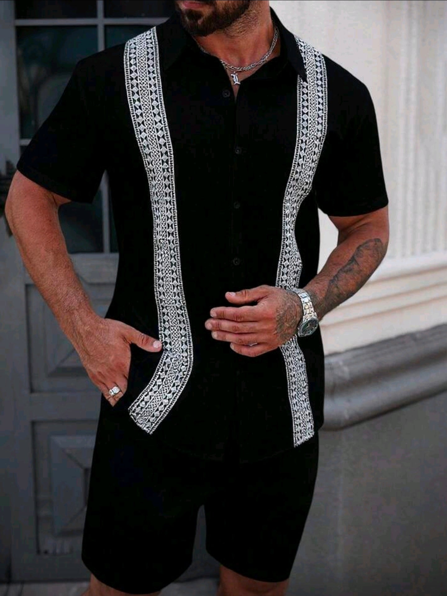 Camisa OH ALPHA “Black Line Heritage – Edición Guayabera Moderna” Talla L