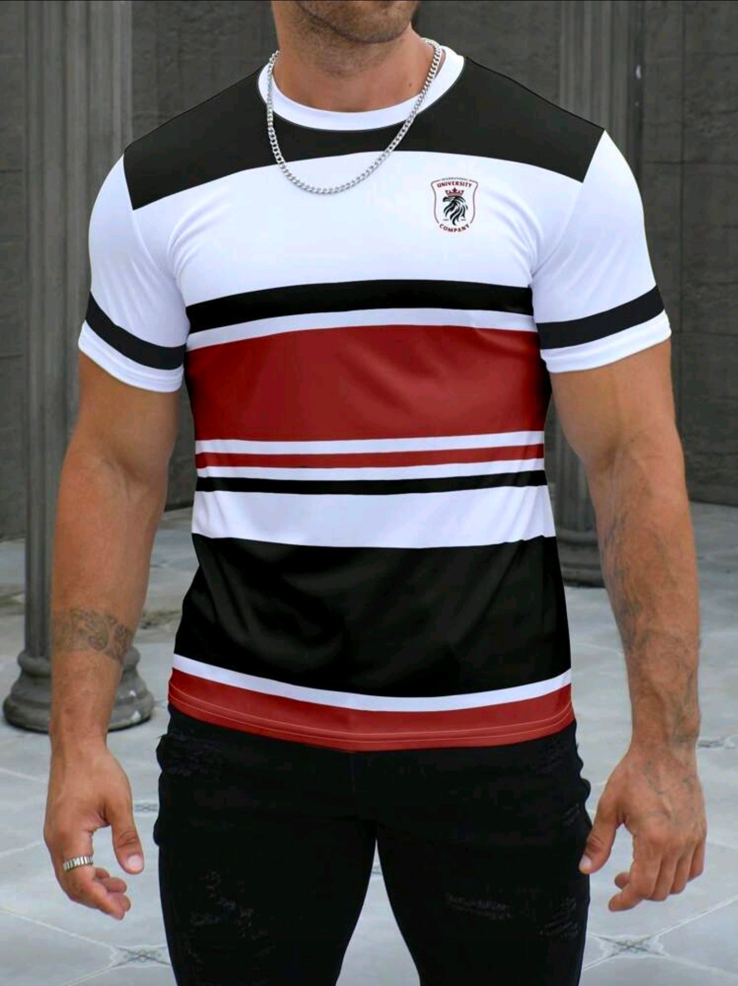 Polera OH ALPHA “University Stripe – Edición Red & Black