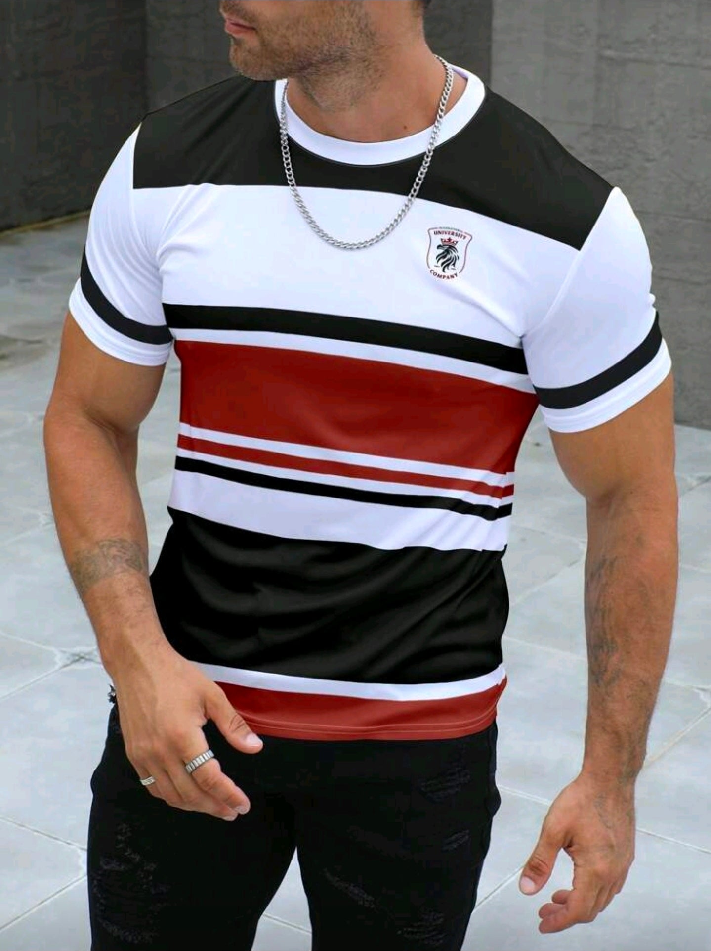 Polera OH ALPHA “University Stripe – Edición Red & Black