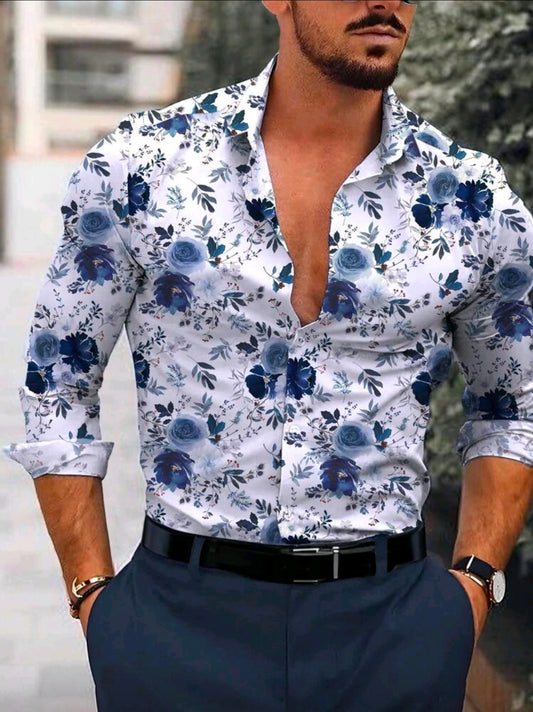 Camisa OH ALPHA “Blue Garden Elegance – Edición Floral Premium” Talla L