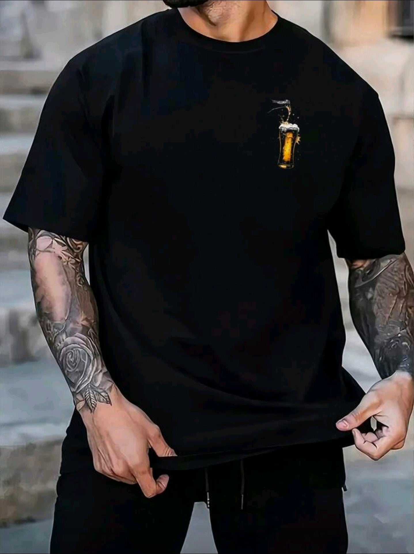 Polera Oversize “Beer Drop Minimalist” – Negra Talla L