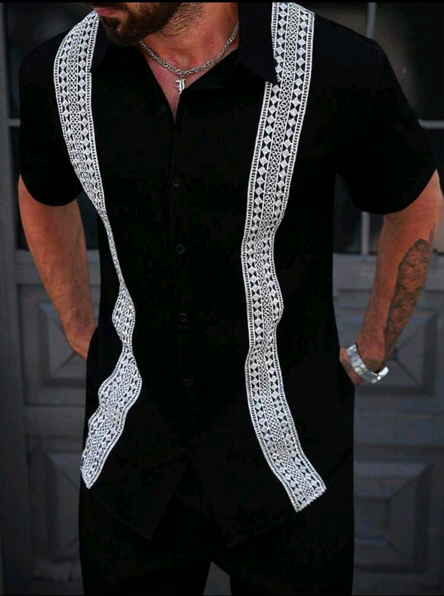 Camisa OH ALPHA “Black Line Heritage – Edición Guayabera Moderna” Talla L