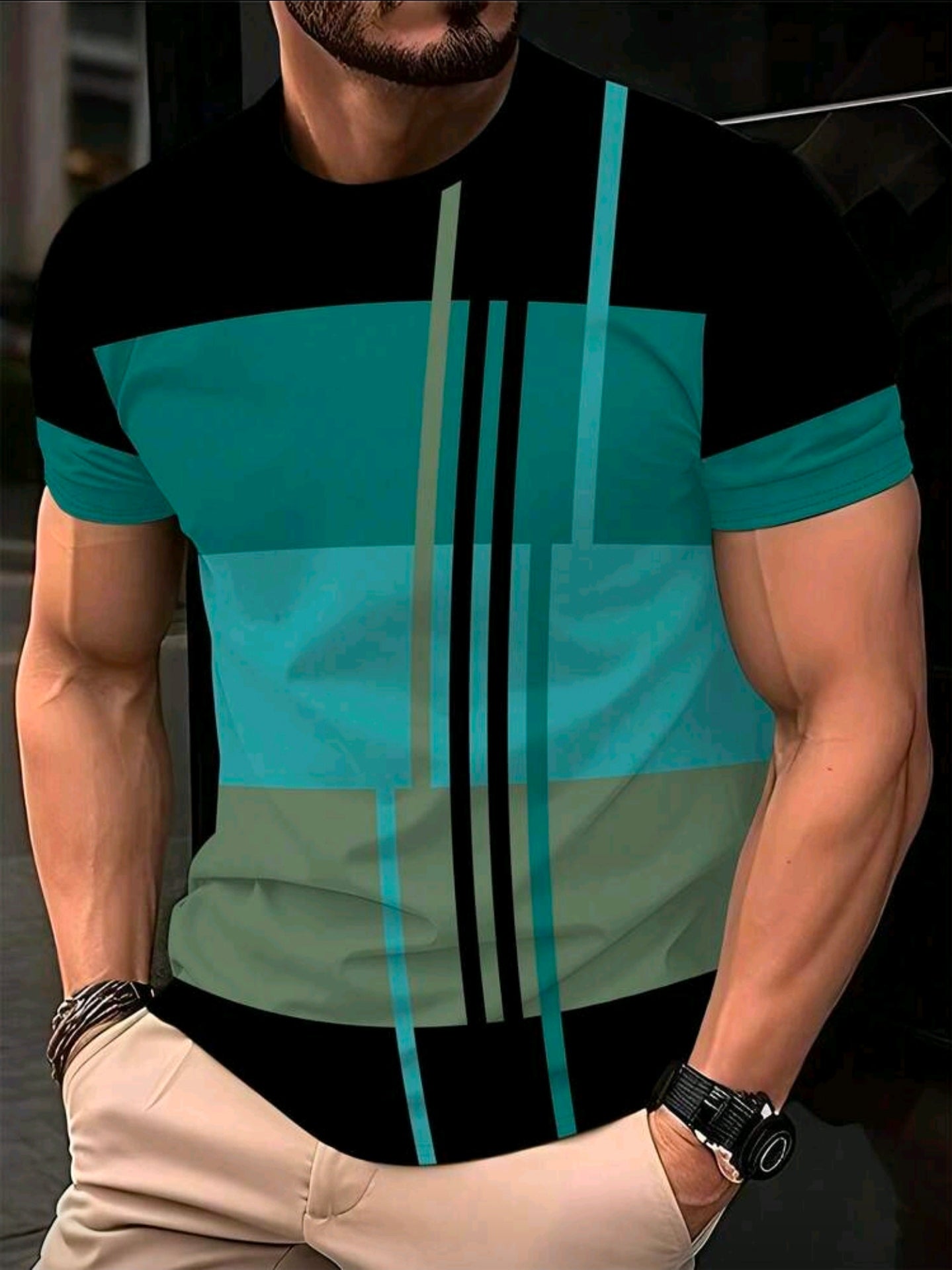 Polera OH ALPHA “3D Urban Stripes” – Diseño Geométrico Multicolor