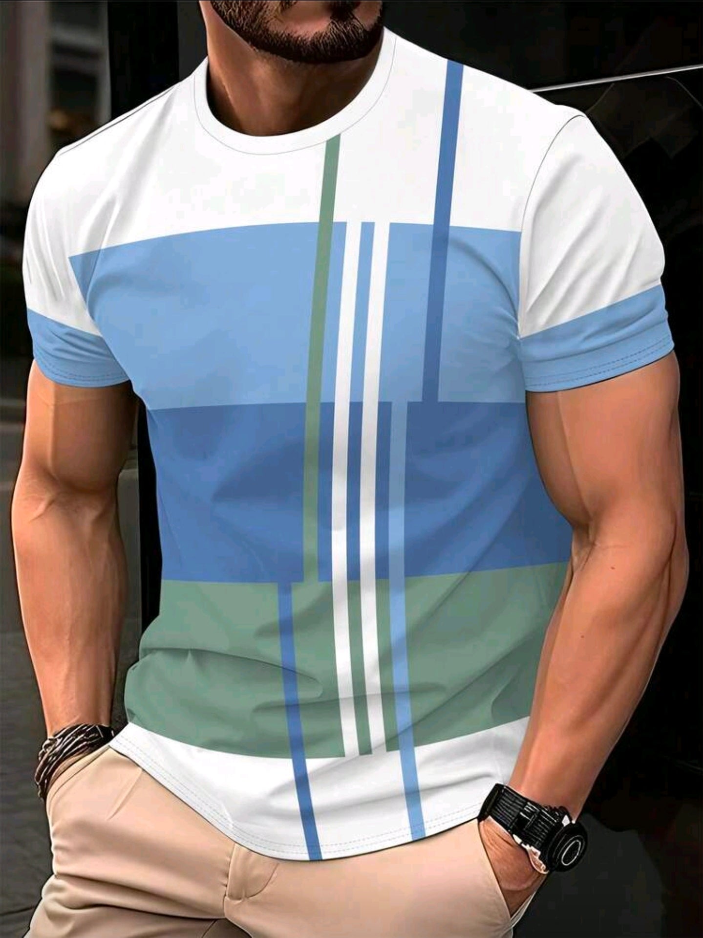 Polera OH ALPHA “Stripe Blocks Modern – Edición Azul & Verde”