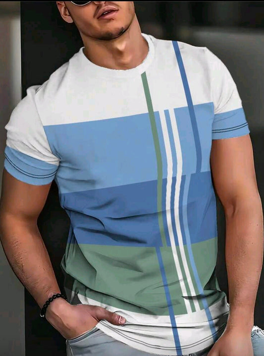 Polera OH ALPHA “Stripe Blocks Modern – Edición Azul & Verde”