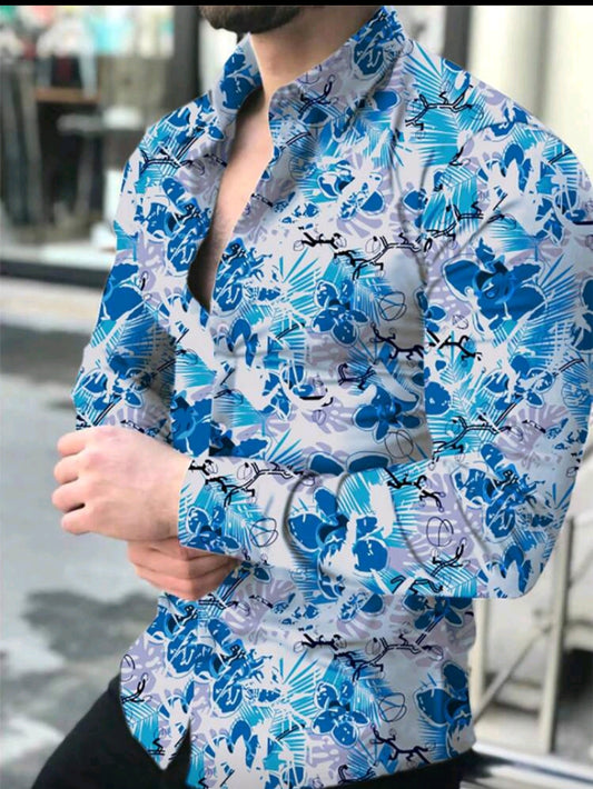 Camisa OH ALPHA “Blue Tropic Floral – Edición Manga Larga Premium”