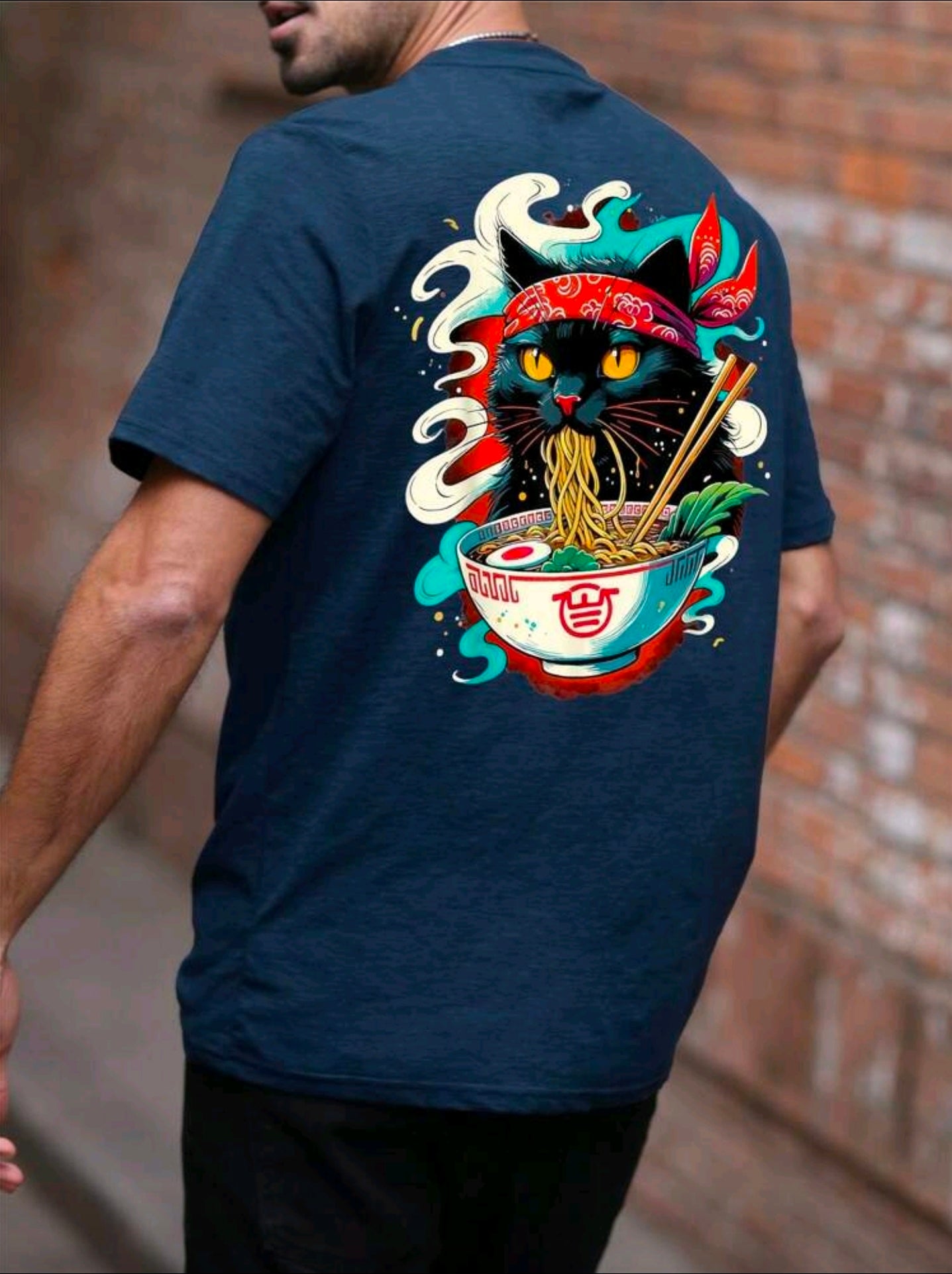 Polera Oversize “Samurai Ramen Cat” – Azul Marino M y L